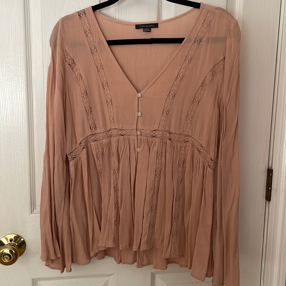 American Eagle rose colored boho chic top gorgeous embellishments size small